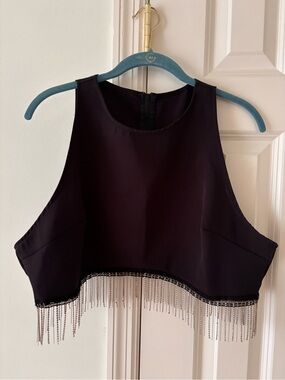 Women’s Black Crop Top with Chain Fringe & Back Zipper From Revolve ~ Size XL